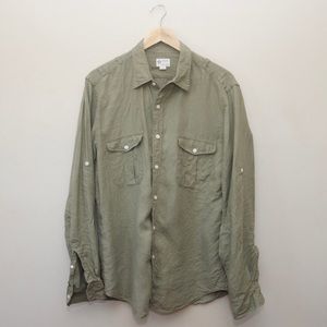 J. Crew olive linen button down shirt